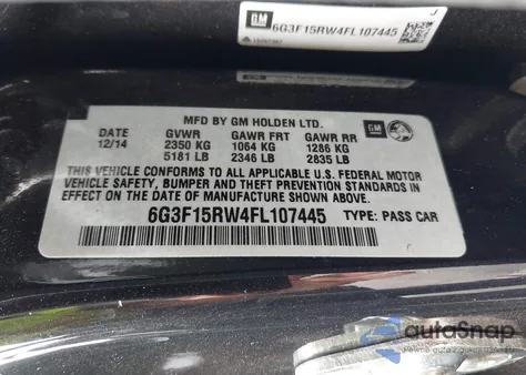 2015 Chevrolet Ss from USA, damaged, VIN 6G3F15RW4FL107445